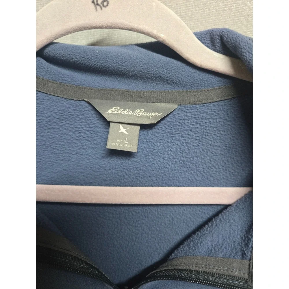 Eddie Bauer Mens Blue Quarter Zip Fleece Pullover Mock Neck Sweater Large